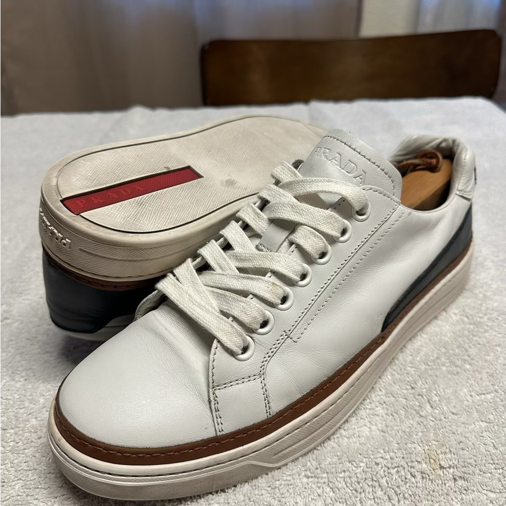 Prada White and Brown Sneakers with Minimalist Design